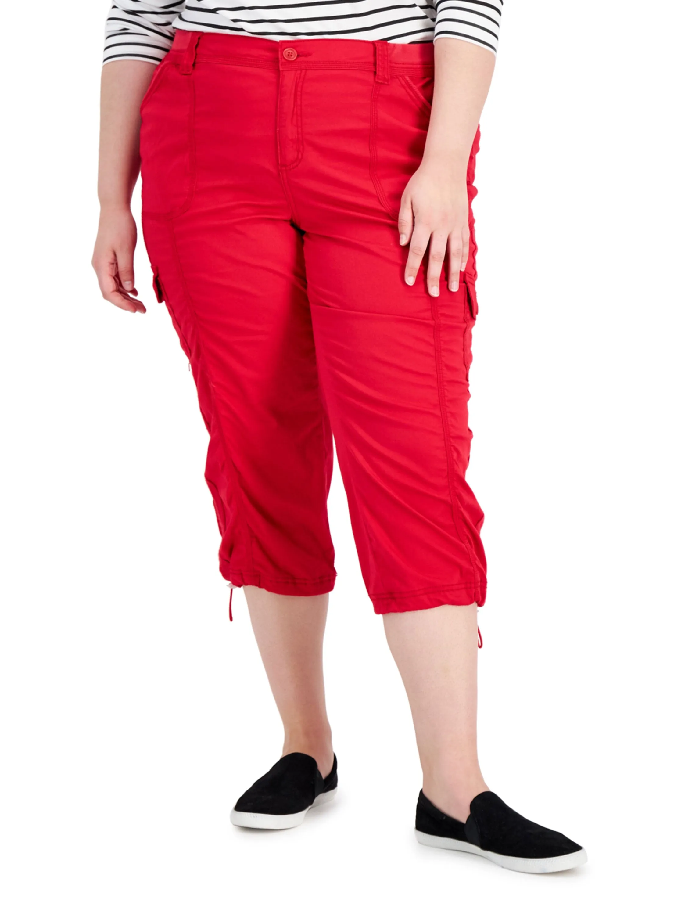 Women's Plain Solid Crop Pant,Red