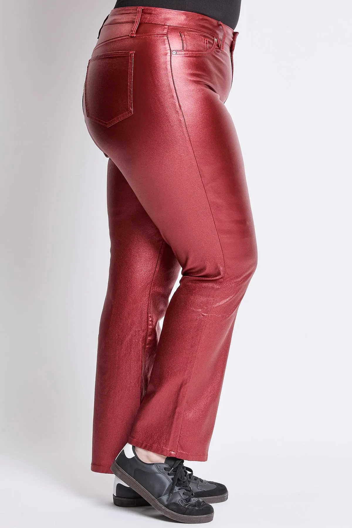 Women's Plus Hyperstretch High Rise Straight Leg Metallic Pant, Red Wine