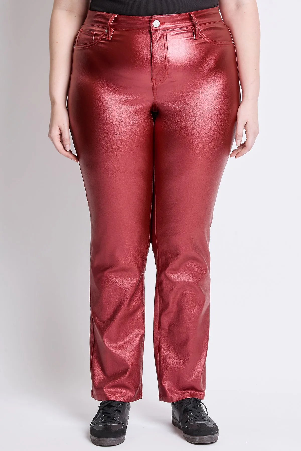 Women's Plus Hyperstretch High Rise Straight Leg Metallic Pant, Red Wine