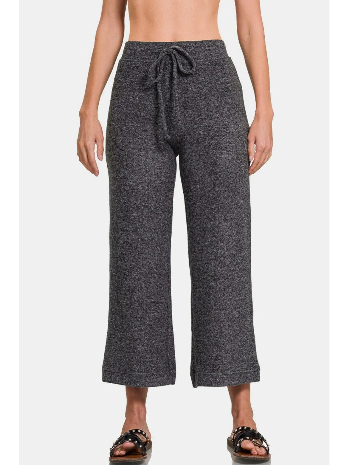 Zenana Drawstring Hacci Cropped Pants